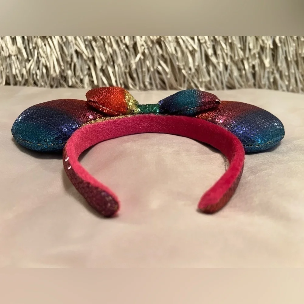 DISNEY PARKS Rainbow Sequins Minnie Mouse Ears Headband Pink Red Purple Blue